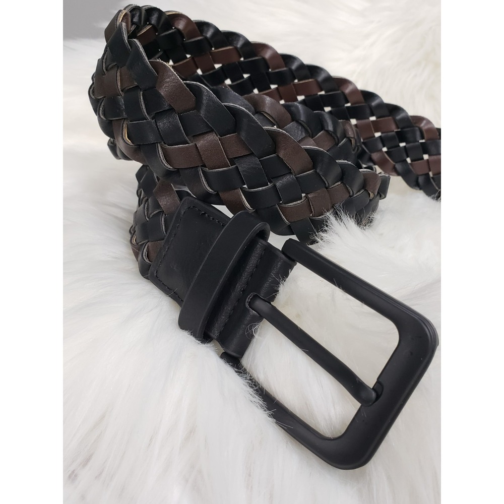 GENUINE LEATHER black brown braided dress belt -‎ size 40 mens